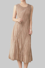 Pleats Art Style Pleated Dress – Spliced Sleeveless Midi