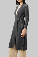 2025 Fall Pleated Long Trench Coat – Thick Fabric, Elegant Style, Lace-Up Mid-Length Jacket