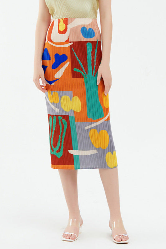 Pleated Printed A-Line Skirt – Elegant Women’s Mid-Length Style