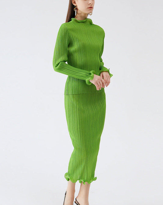 Pleatsart Wrinkle-Free Travel-Friendly Green Pencil Skirt Set