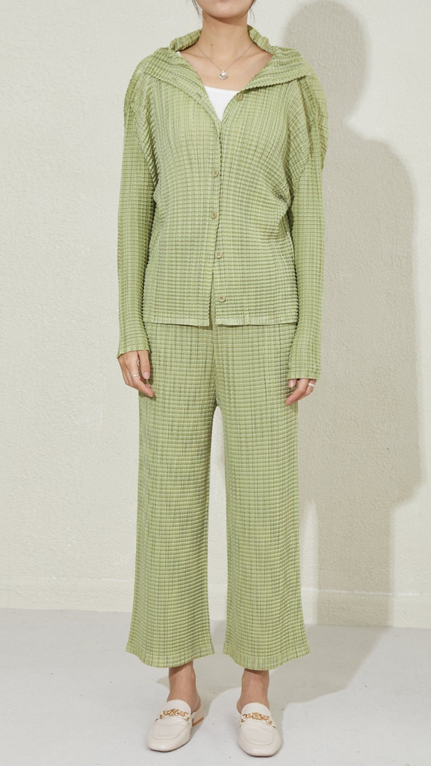 Miyake style casual sportswear women's spring 2025 new fashion foreign style age reduction loose wide-leg pants two-piece trend IsseyMiyakePleats