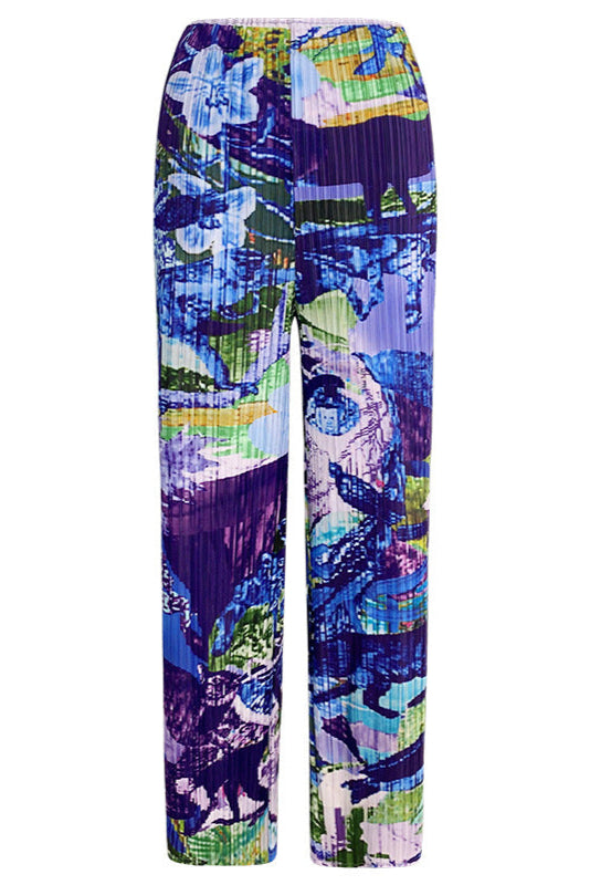 Pleated Printed Jacket and Pants Set – Chic Straight-Leg Two-Piece Outfit