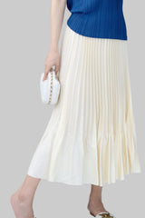 Pleated Style Satin Ruffled Skirt – Elegant Summer Pleats Midi for Women