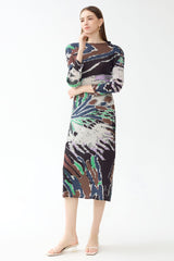 Miyake spring new A-line skirt premium print half-high neck casual pleated long-sleeved small fragrance dress women