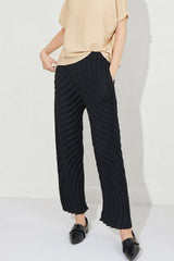 Pleatsed Art Style Heavy-Crinkle Straight Pants