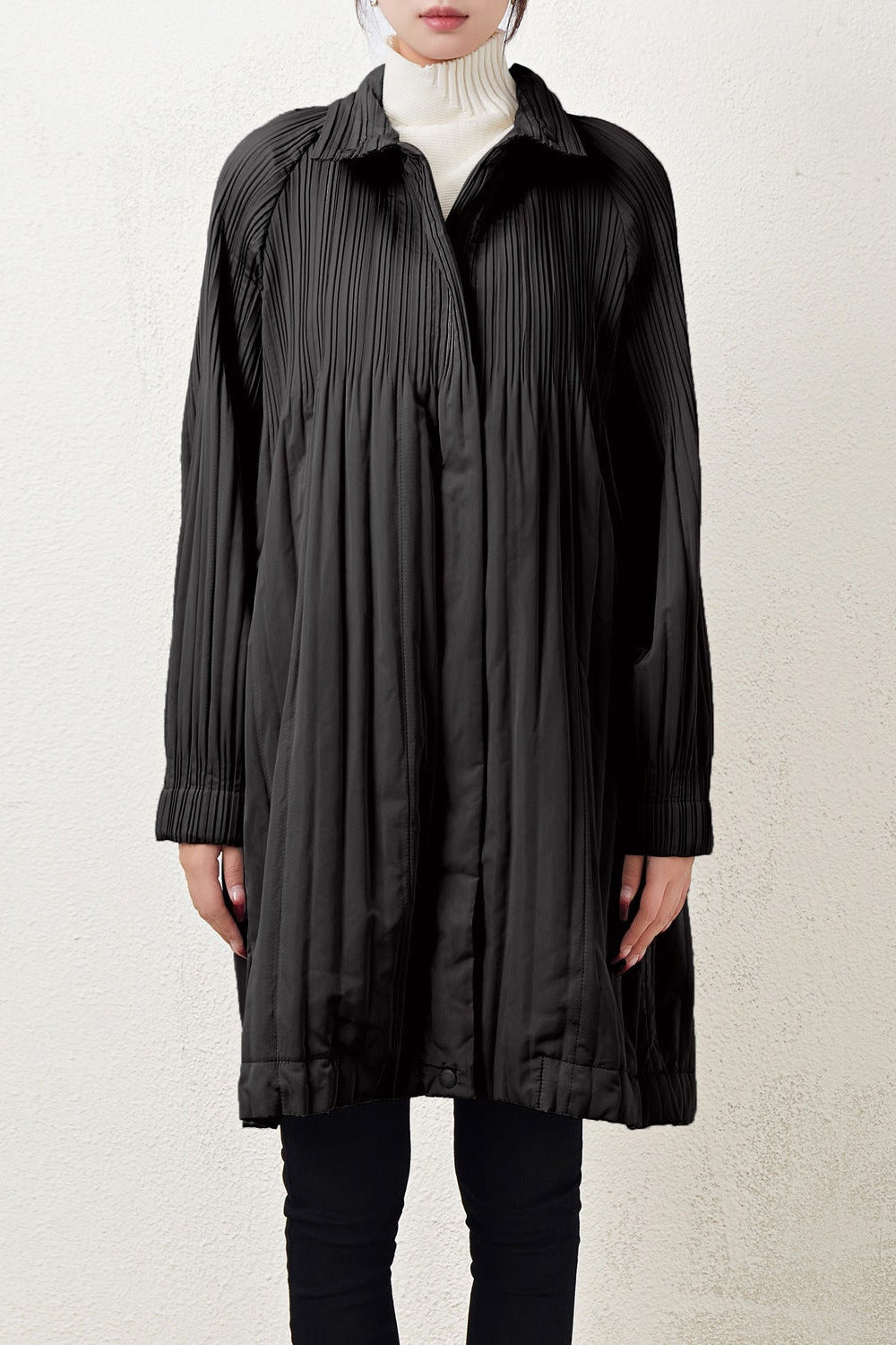 Pleats Please Mid-Length Cotton Jacket – Pleated Double-Zip Casual Outerwear