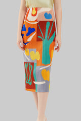 Pleated Printed A-Line Skirt – Elegant Women’s Mid-Length Style