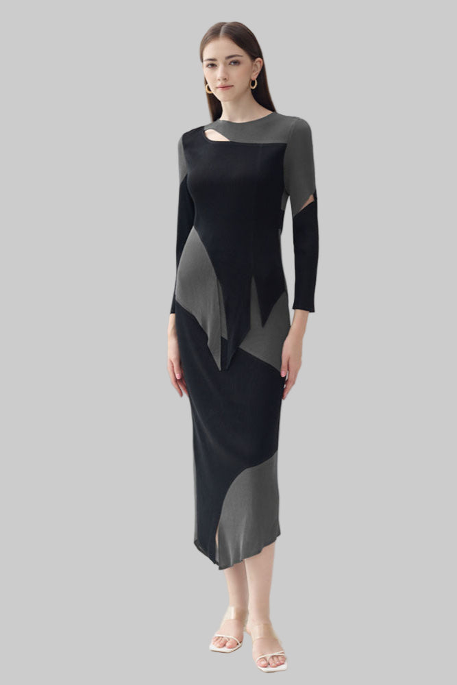 Personalized contrasting pleated suit women's spring new high-end long-sleeved slim top irregular skirt
