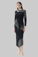Personalized contrasting pleated suit women's spring new high-end long-sleeved slim top irregular skirt