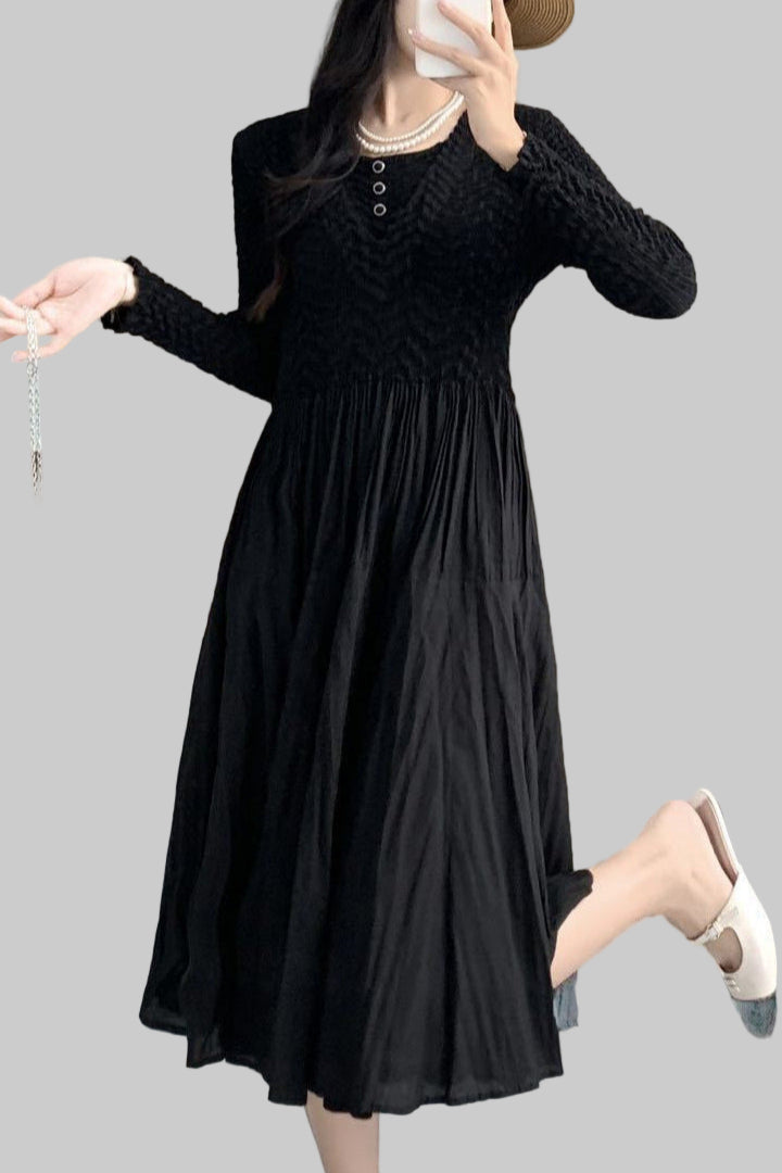 Pleated Solid Color A-Line Maxi Dress – Elegant Waist-Tied Style for Women