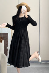 Pleated Solid Color A-Line Maxi Dress – Elegant Waist-Tied Style for Women