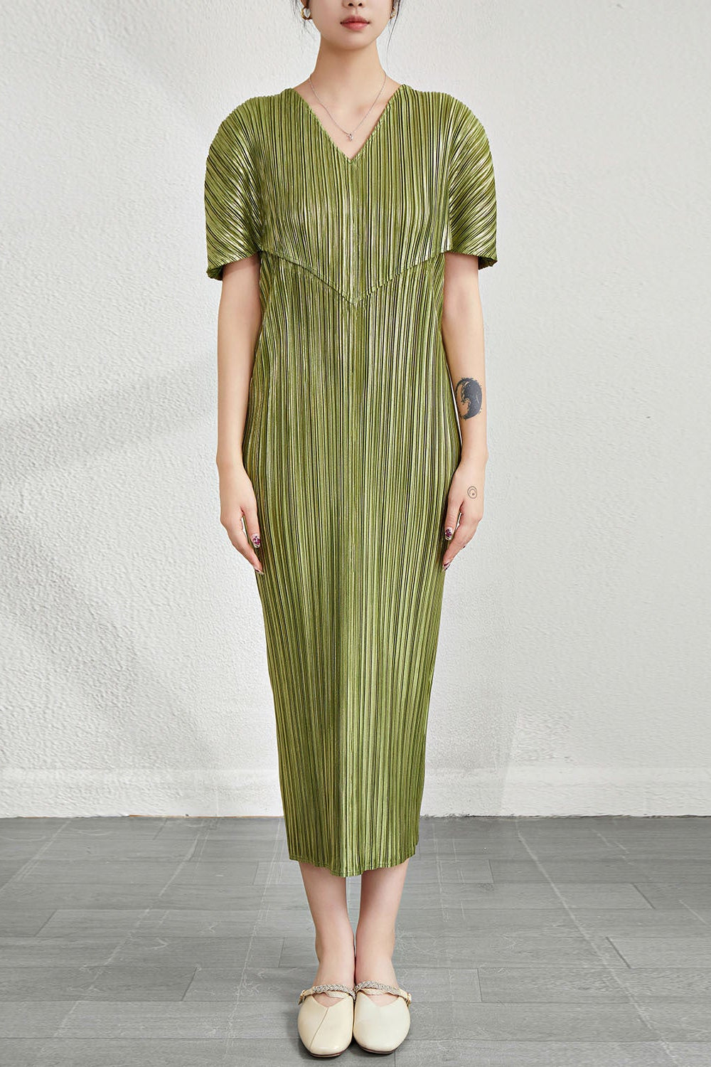 Pleats Art Style Pleated Banquet Dress – Metallic Irregular Long Style