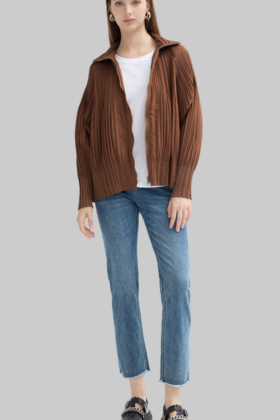 Pleats Please Stand Collar Jacket – Pleated Zipper Trench Style