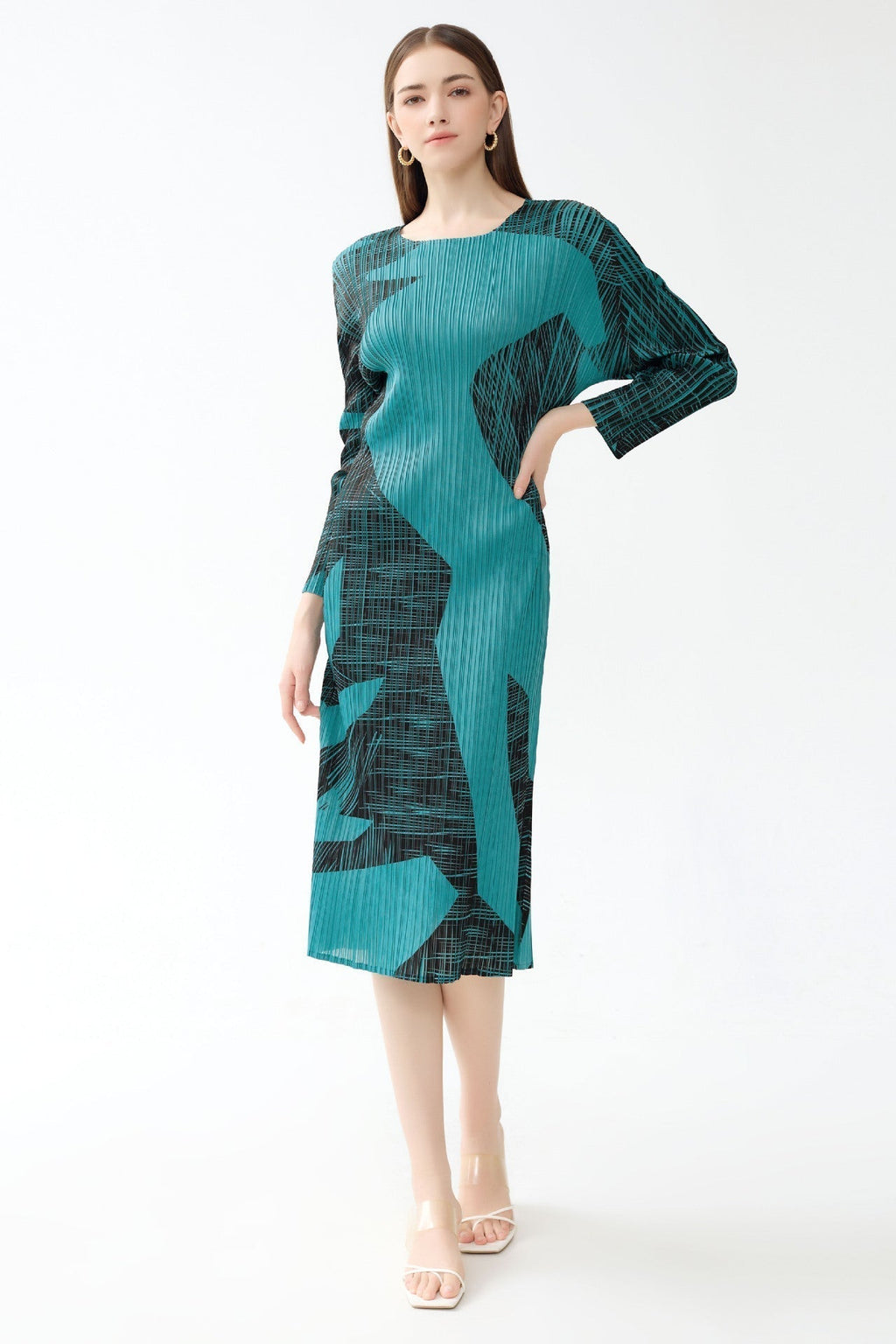 Pleatsart Wrinkle-Free Travel-Friendly Soft Print Midi Dress