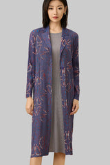 Women’s Autumn Pleated Trench Coat – French Print Lapel Jacket