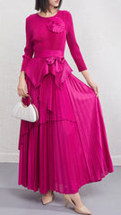 Pleats Art Style Two-Piece Set – Irregular Pleated Swing Skirt with Lace-Up Top