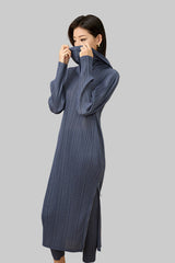 Fall 2025 new special-shaped collar design, long sleeves, loose dresses, side slits, simple and fashionable long skirts, women