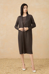 2025 Fall Winter Pleated Mid-Length Coat – Suit Collar, Slim Fit, Elegant Everyday Style