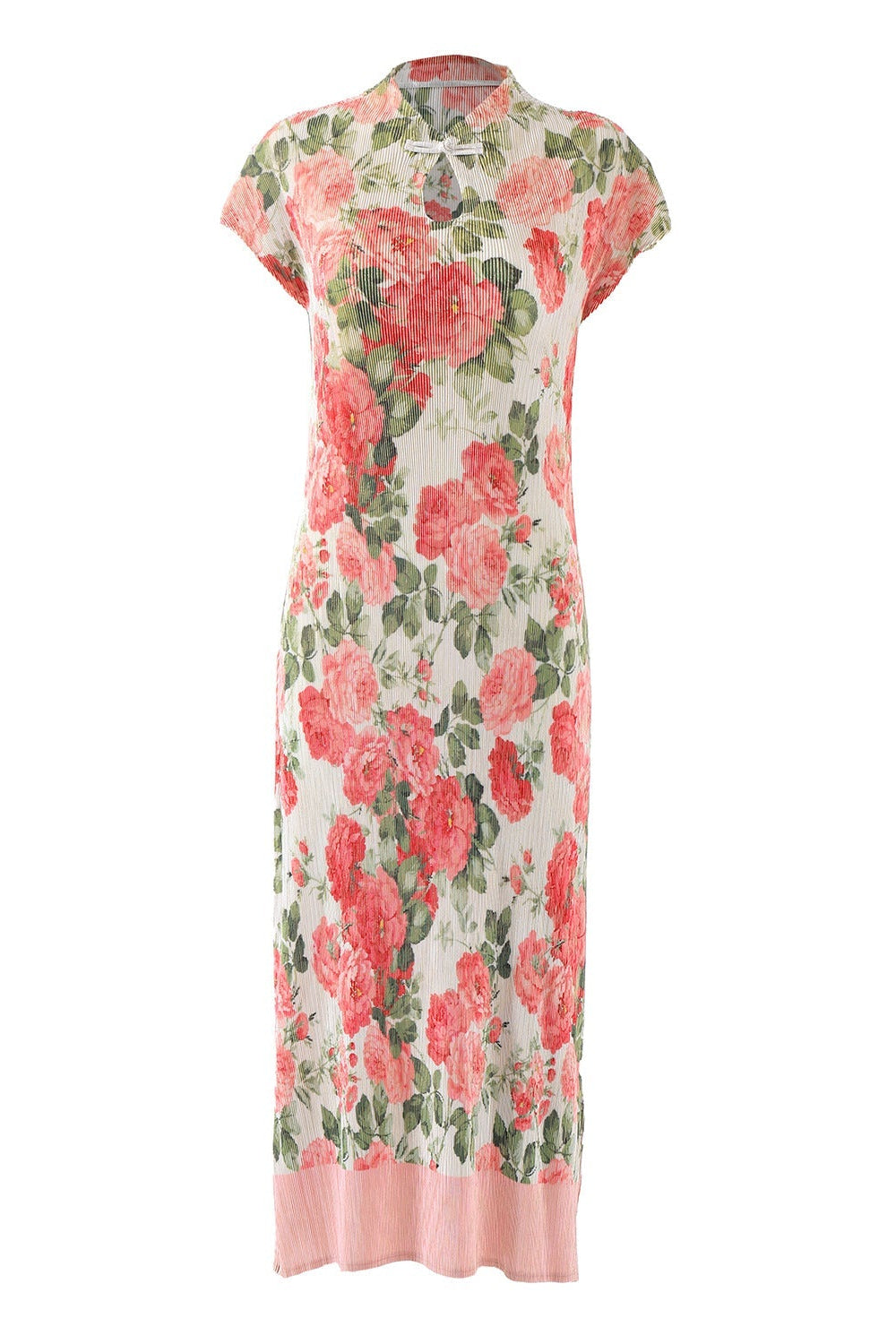 Issey Miyake Style Pleated Cheongsam Dress  Elegant Summer Waist-Hugging Maxi Dress IsseyMiyakePleats