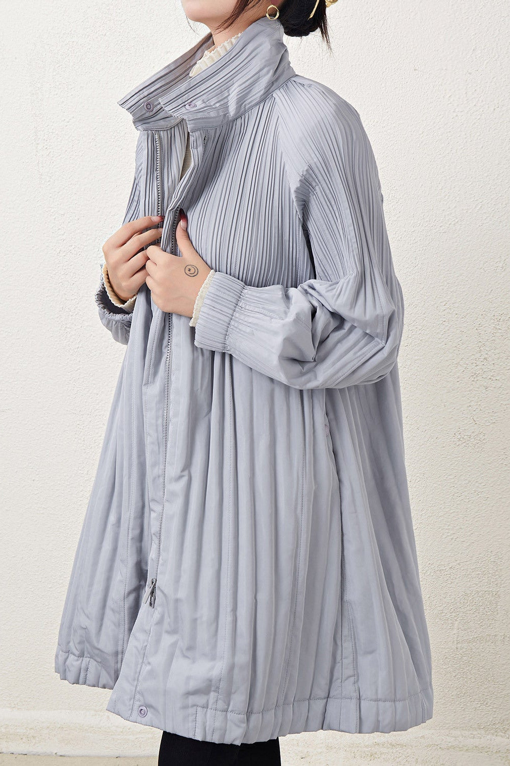 Pleats Please Mid-Length Cotton Jacket – Pleated Double-Zip Casual Outerwear