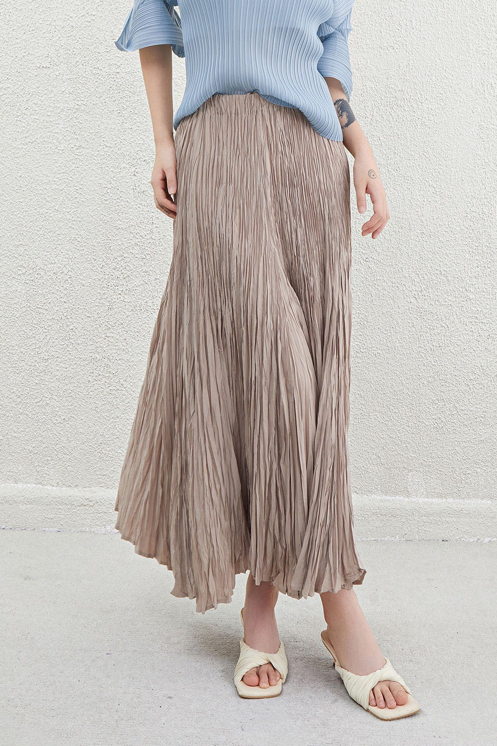 Pleatsart Wrinkle-Free Travel-Friendly Pleats Midi Pencil Skirt