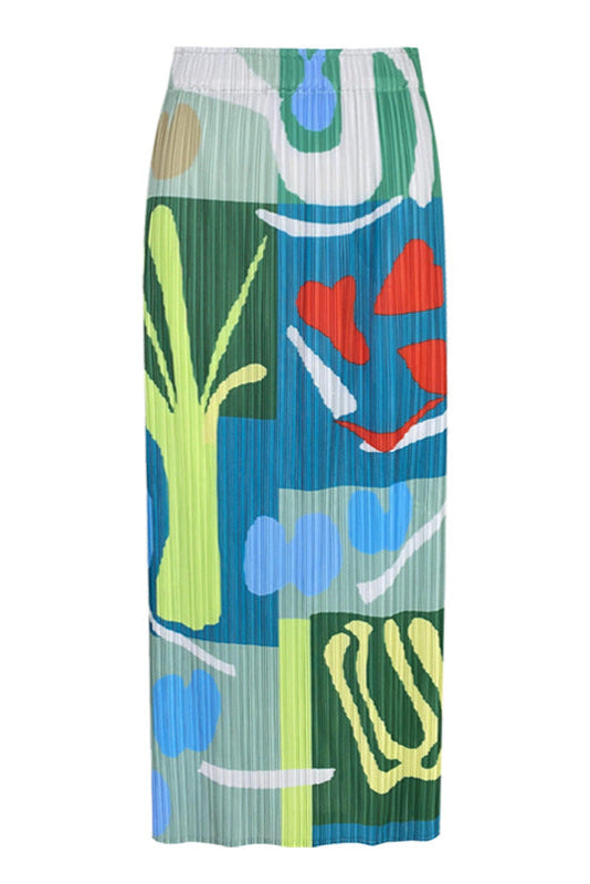 Pleated Printed A-Line Skirt – Elegant Women’s Mid-Length Style