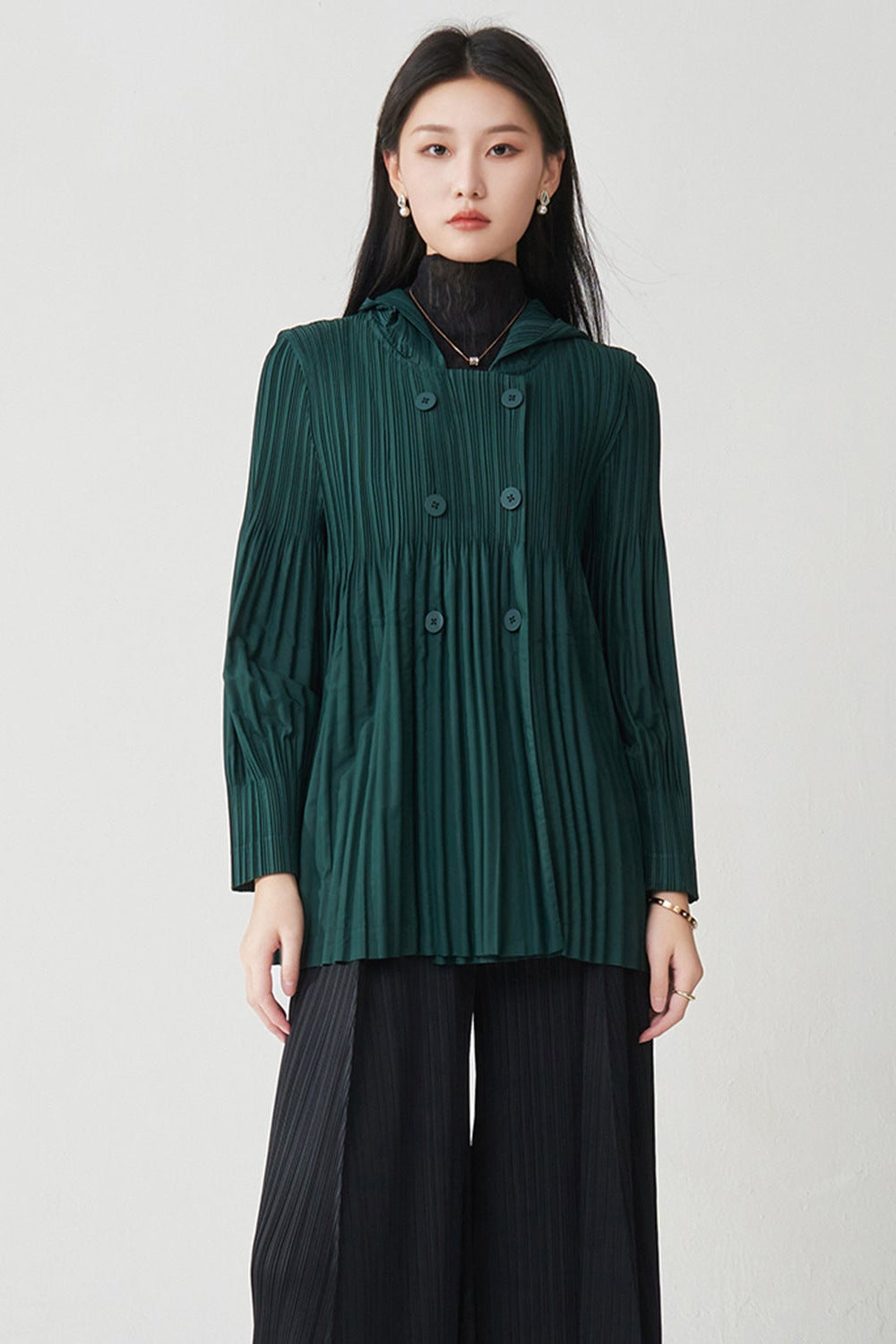 Pleats Please Hooded Cardigan Jacket – Loose Casual Pleated Outerwear