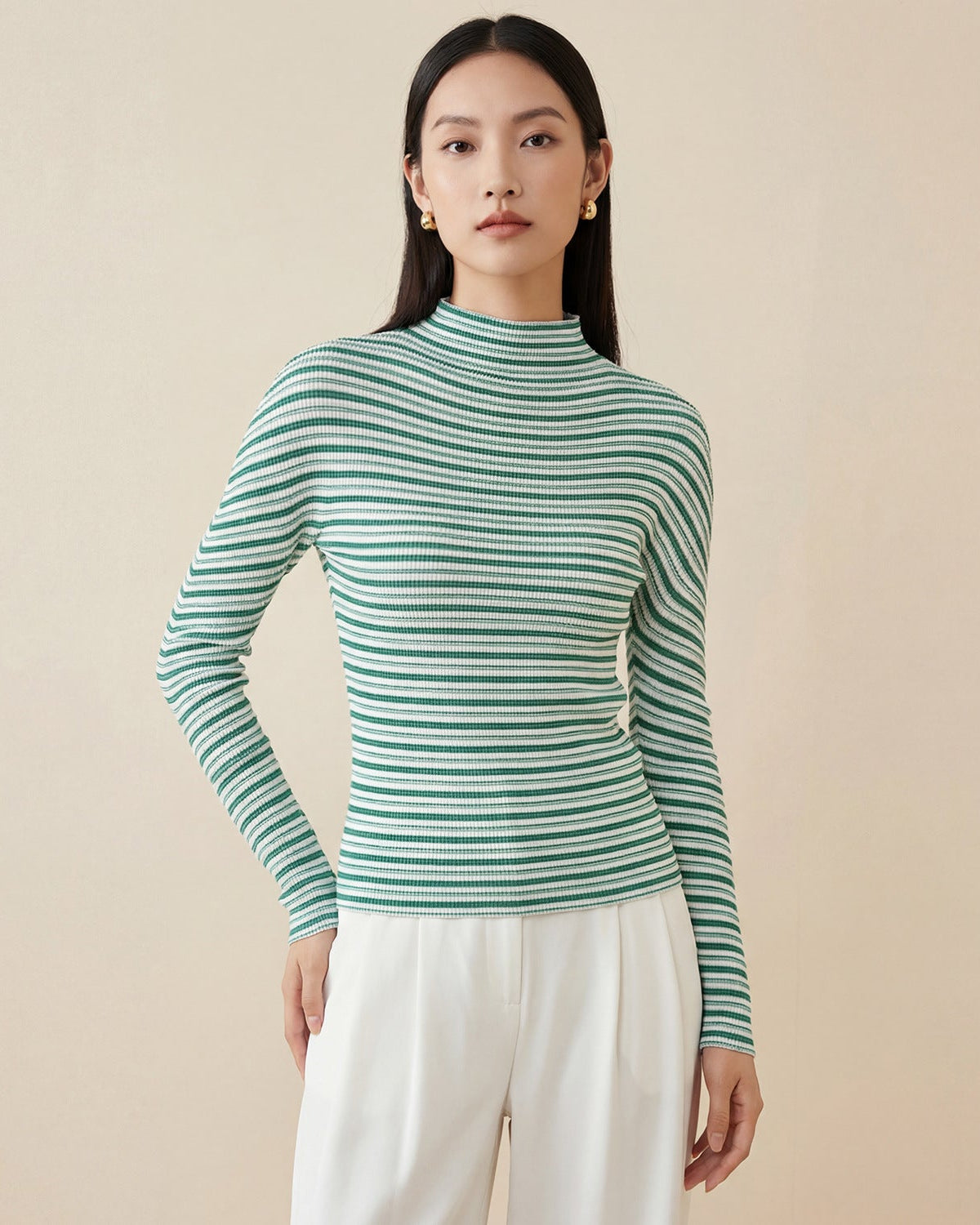 Pleatsart Wrinkle-Free Stretchy Turtleneck Top