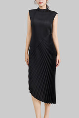 Niche design sense irregular pleated skirt dress women's cross-border new half-high neck fashion elegant dress skirt IsseyMiyakePleats