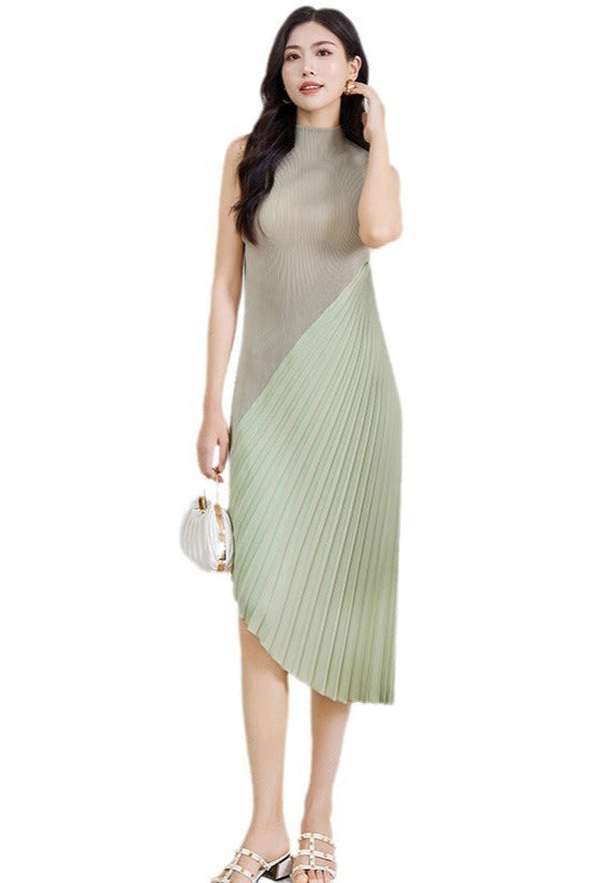 Niche design sense irregular pleated skirt dress women's cross-border new half-high neck fashion elegant dress skirt IsseyMiyakePleats