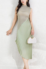 Niche design sense irregular pleated skirt dress women's cross-border new half-high neck fashion elegant dress skirt IsseyMiyakePleats
