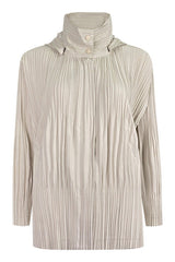 Pleats Please Short Trench Coat – Solid Color Pleated Jacket with Detachable Hood