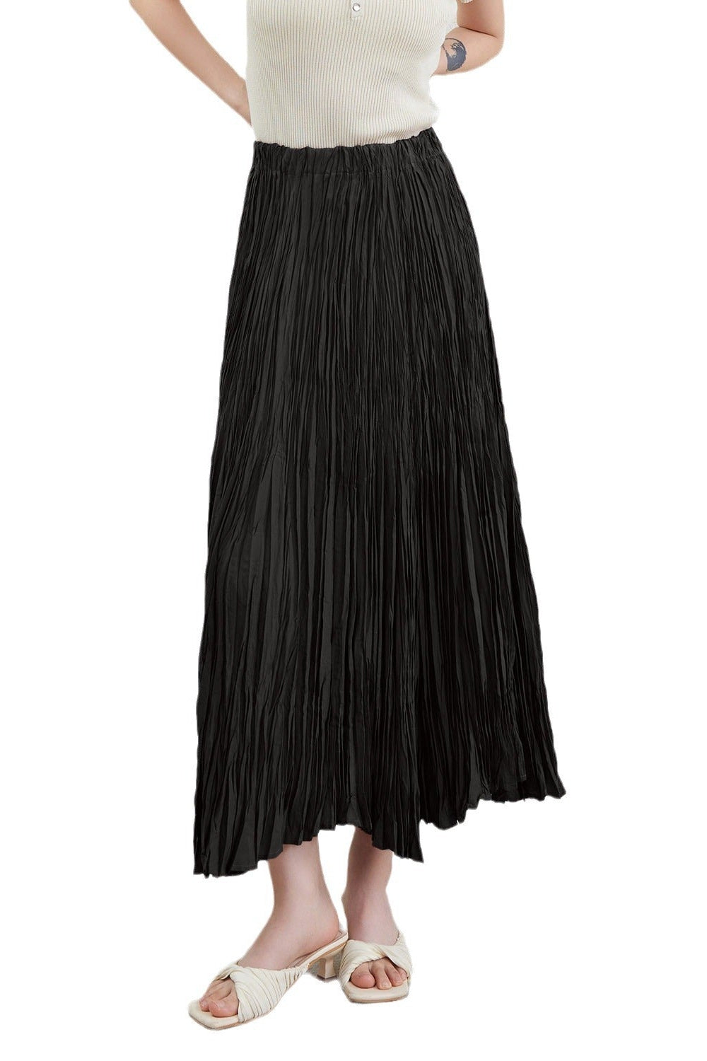 Pleats Art Style A-Line Pleated Swing Skirt – Mid-Length