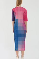 Pleats Art Style Color-Block A-Line Pleated Dress – Mid-Length Rainbow Design