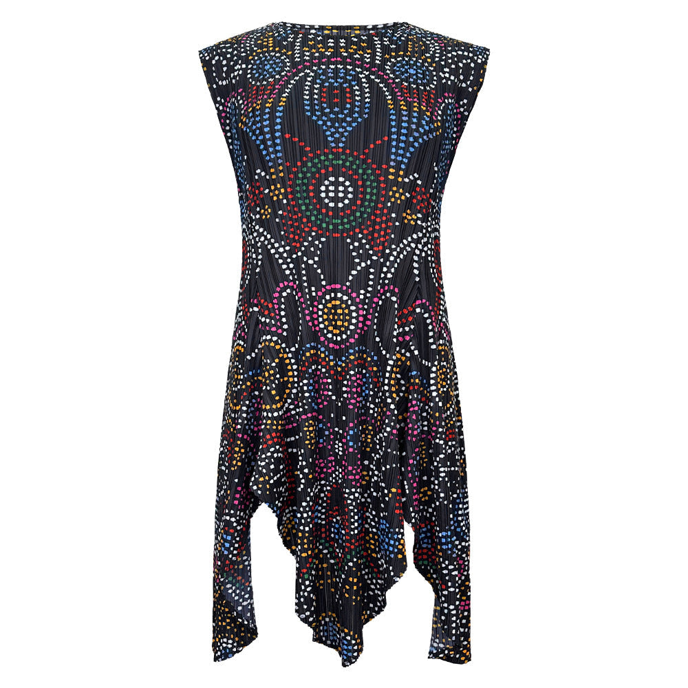 Boho Two-Piece Set – Dot Print Top and Pleated Wide-Leg Pants