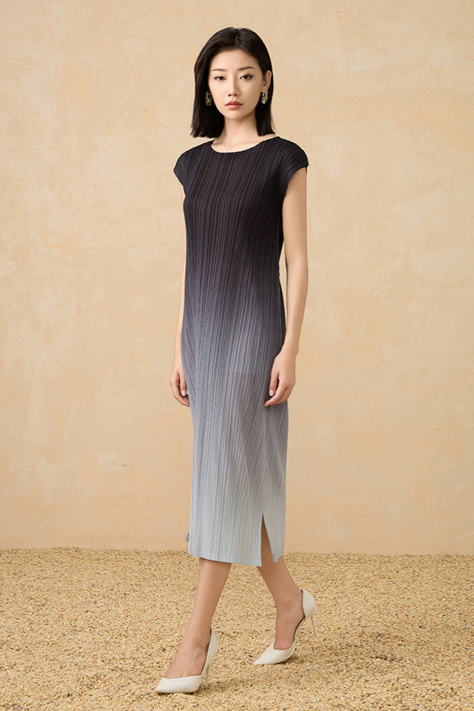 2025 Pleated Gradient Two-Piece Set – Short Cardigan Jacket & Elegant Sundress