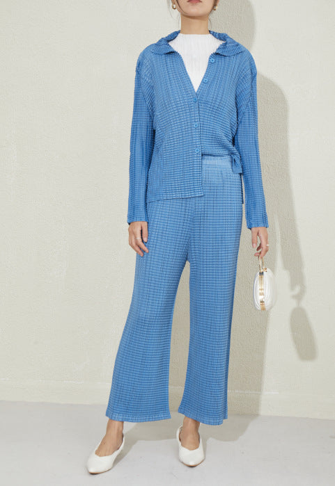 Miyake style casual sportswear women's spring 2025 new fashion foreign style age reduction loose wide-leg pants two-piece trend IsseyMiyakePleats