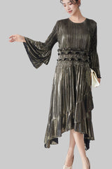 Pleats Please Flared Sleeve A-Line Dress – Irregular Hem Pleated Autumn Winter Style