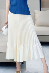 Pleated Style Satin Ruffled Skirt – Elegant Summer Pleats Midi for Women