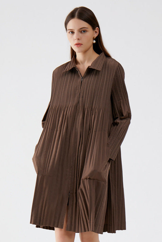 Pleats Please Zipper Windbreaker – Pleated Mid-Length Trench Coat