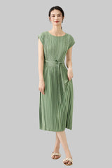 2025 Spring Summer Luxury Maxi Dress – Sleeveless Crew Neck, Lace-Up Waist, Elegant Loose Fit
