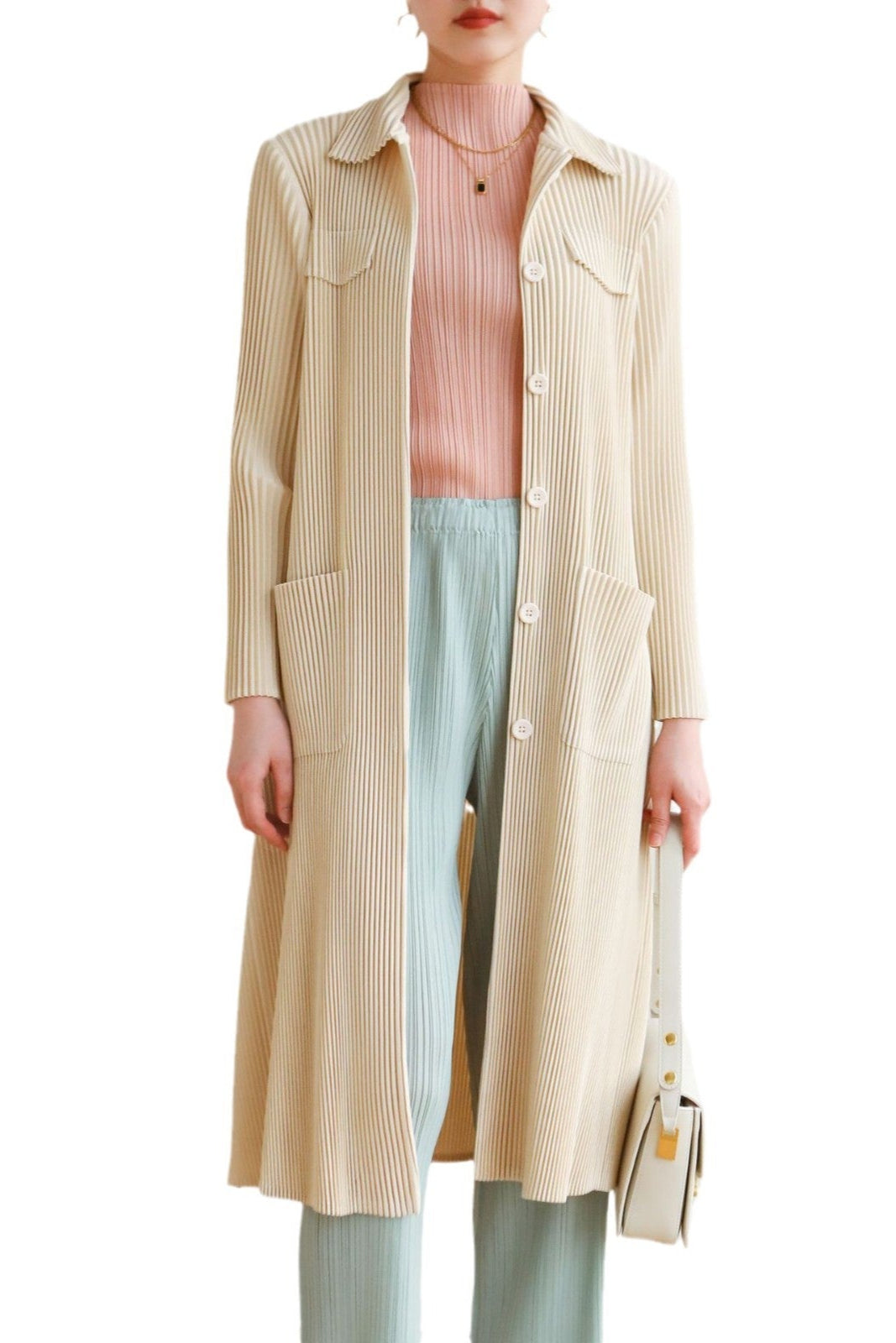 Pleated Casual Windbreaker Jacket – British Style Mid-Length Trench for Women