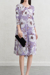 Pleats Art Style Pleated Midi Dress – Floral Elegant Light Luxury