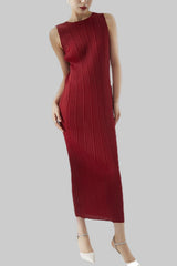 Pleated dress, women's factory direct sales women's clothing, basic Miyake versatile, sleeveless, long straight hip skirt IsseyMiyakePleats