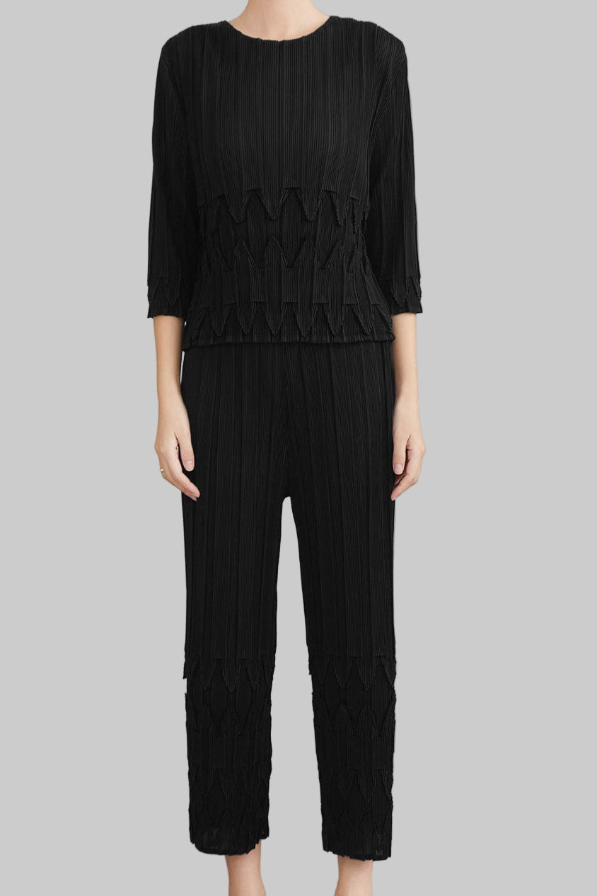 Pleats Please Wide-Leg Pants Set – Pleated Two-Piece Outfit for Women