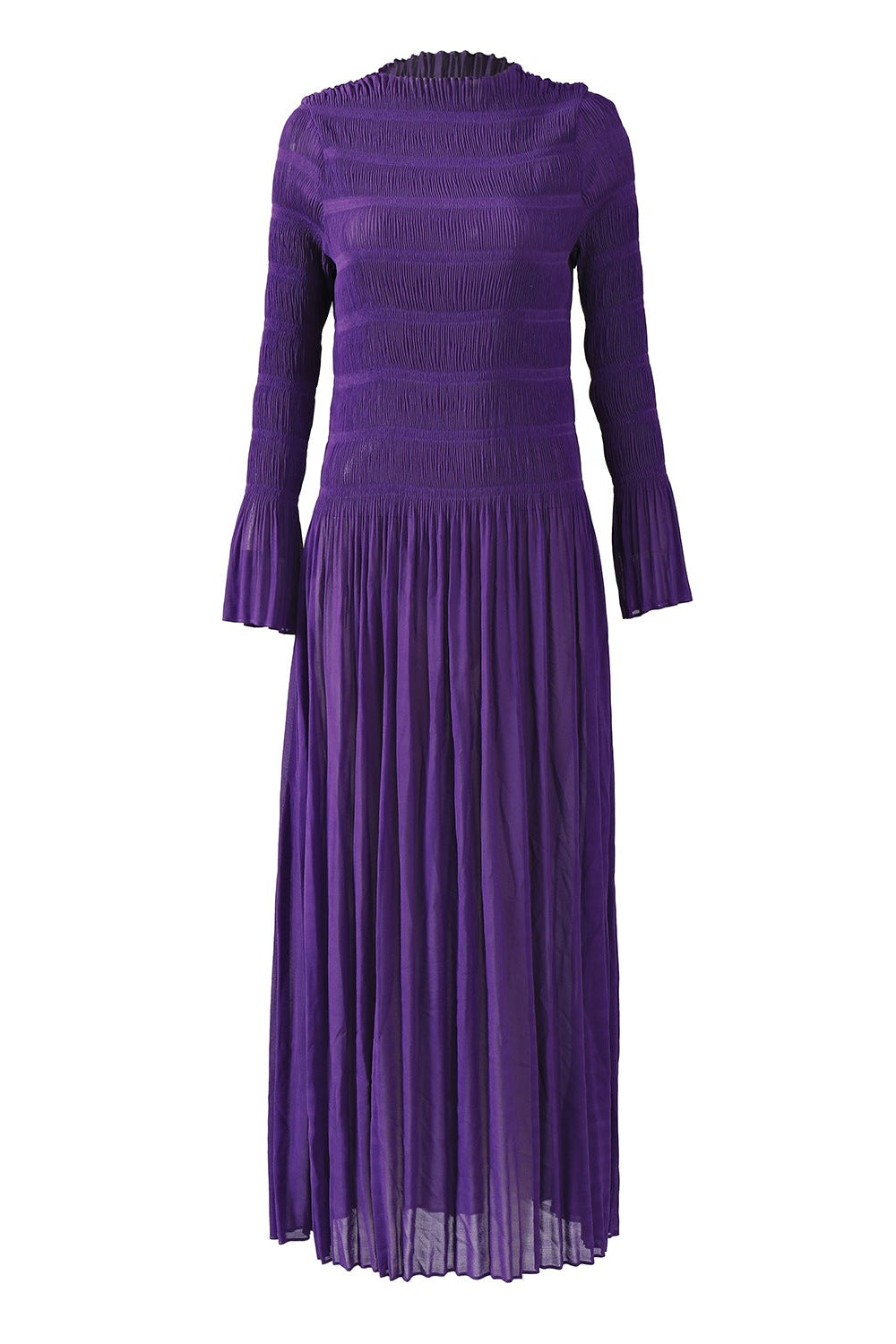 Pleats Art Style Pleated Dress – Plus Size Crew Neck A-Line Long