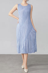 Pleats Art Style Pleated Dress – Spliced Sleeveless Midi