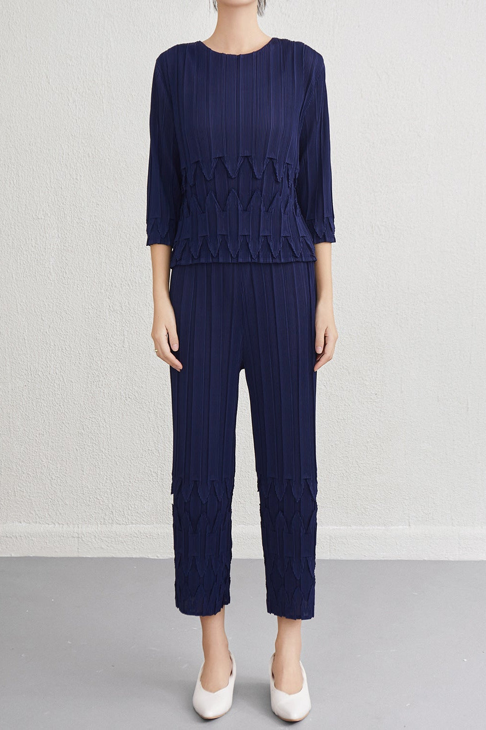 Pleats Please Wide-Leg Pants Set – Pleated Two-Piece Outfit for Women