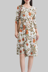 Pleats Art Style Pleated Midi Dress – Floral Elegant Light Luxury
