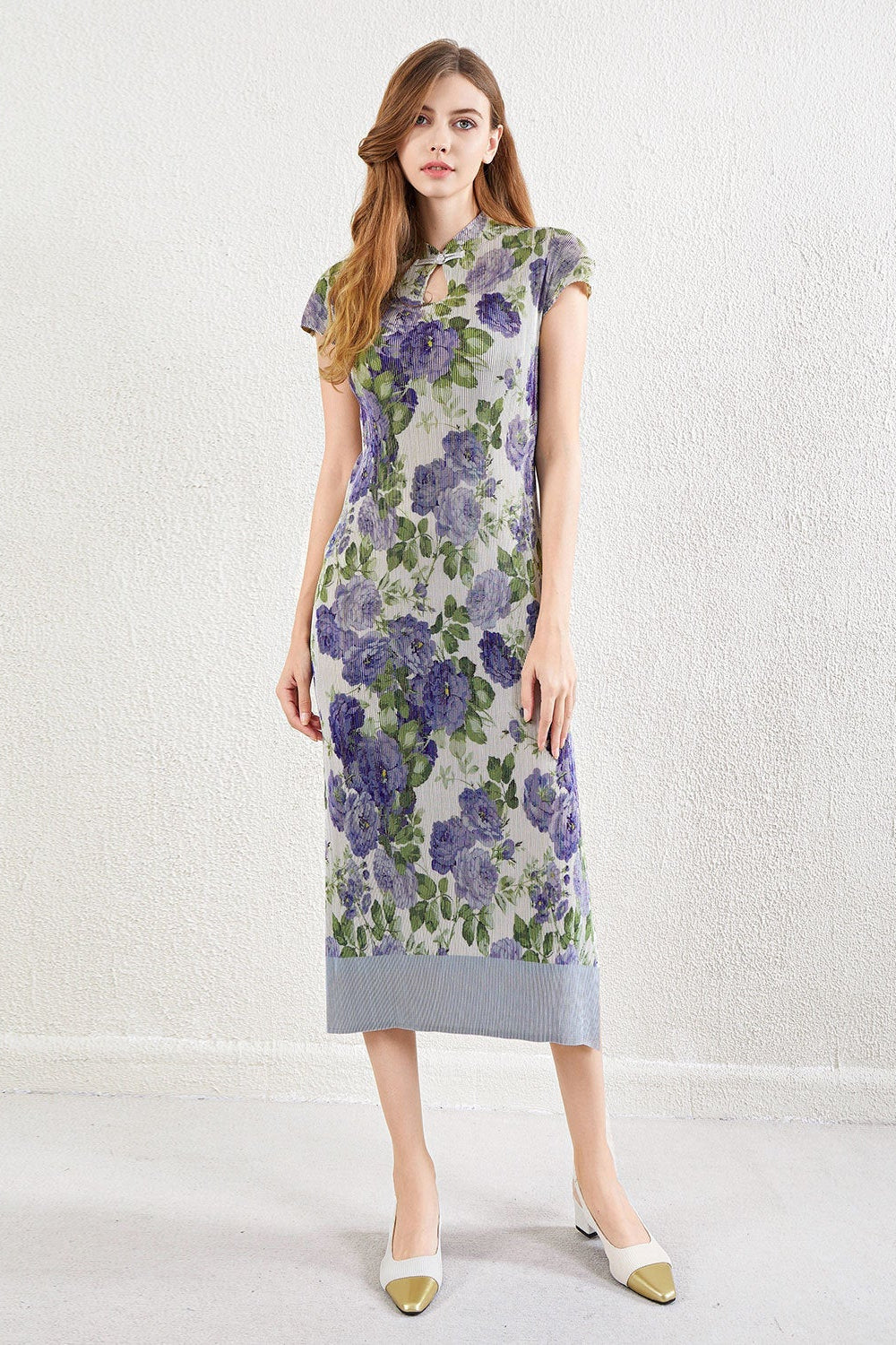 Issey Miyake Style Pleated Cheongsam Dress  Elegant Summer Waist-Hugging Maxi Dress IsseyMiyakePleats